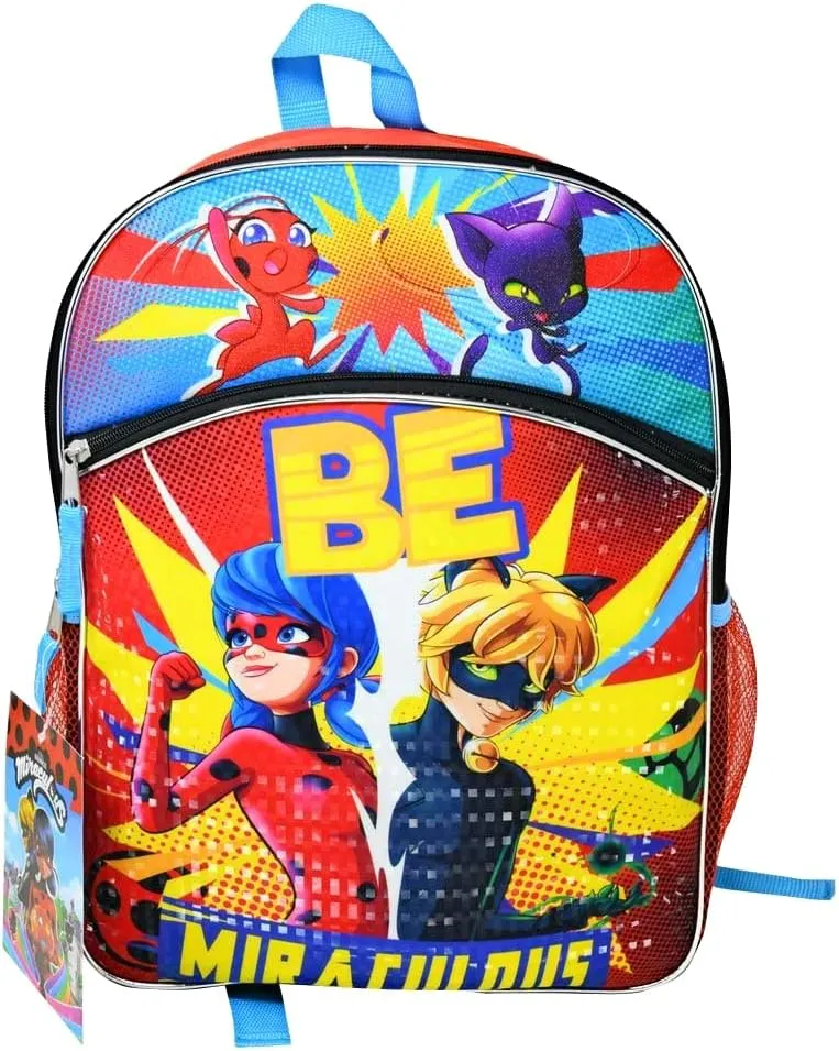 Miraculous Ladybug Backpack Ladybug Bag with Front Pocket and Zippered Compartments, Perfect Backpack for Teens and Kids, Ideal for School, Travel, and Road Trips - 16 Inches