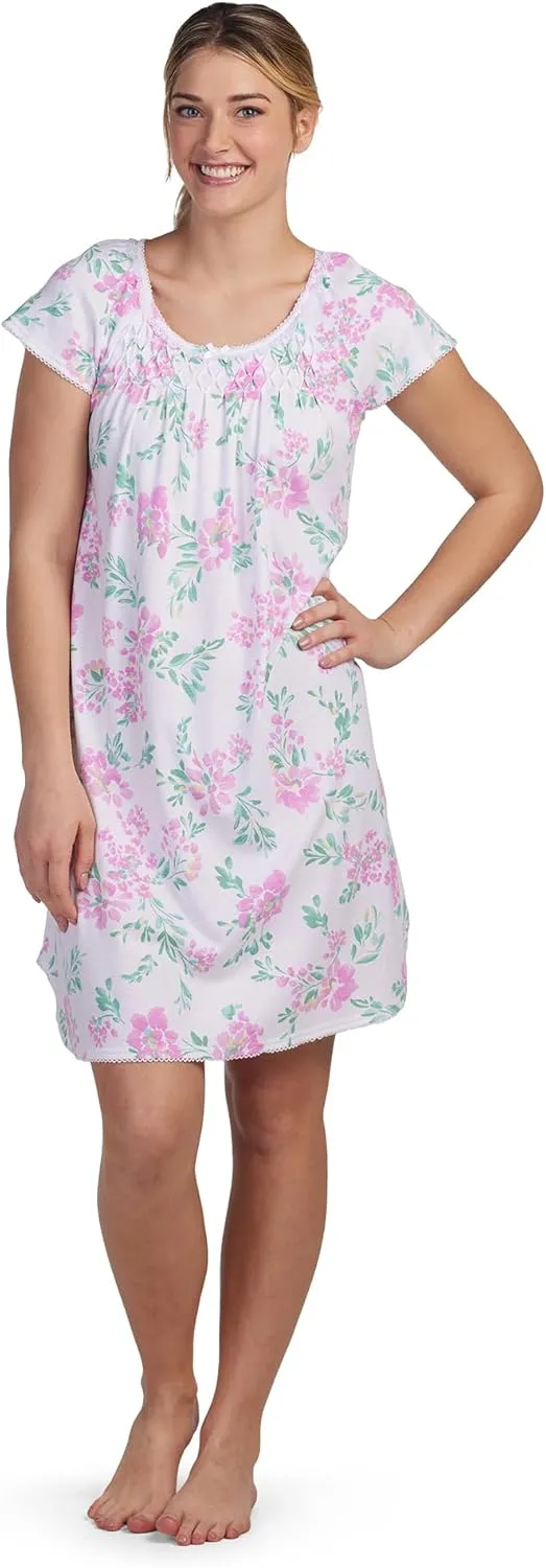 Miss Elaine Short Cottonessa Nightgown, Short Sleeves and Beautiful Pattern Gown, Sleepwear & Loungewear