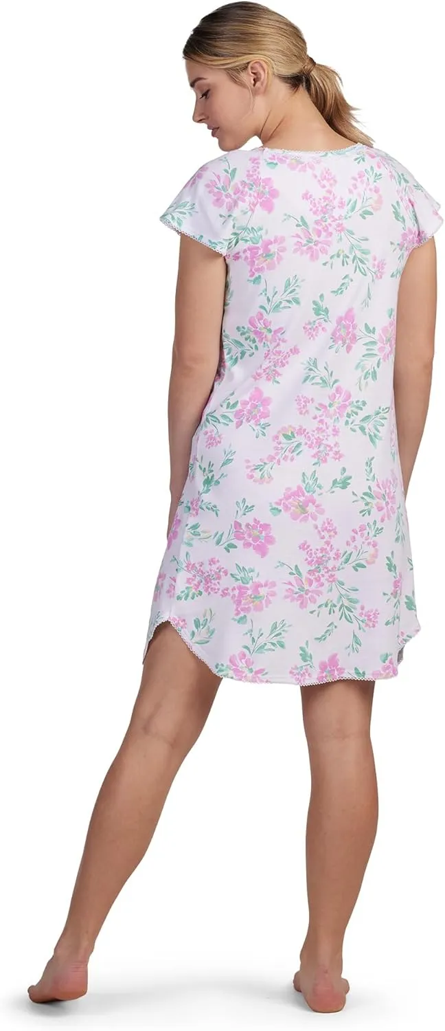 Miss Elaine Short Cottonessa Nightgown, Short Sleeves and Beautiful Pattern Gown, Sleepwear & Loungewear