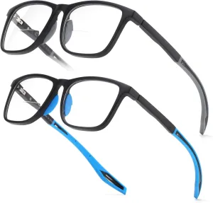 Missfive 2 Pack Bifocal Reading Glasses Men Women, Sports Style TR90 Frame Anti UV/Eyestrain/Blue, Upgraded Unbreakable Durable Computer Readers Spring Hinge Eyewear,  2.5