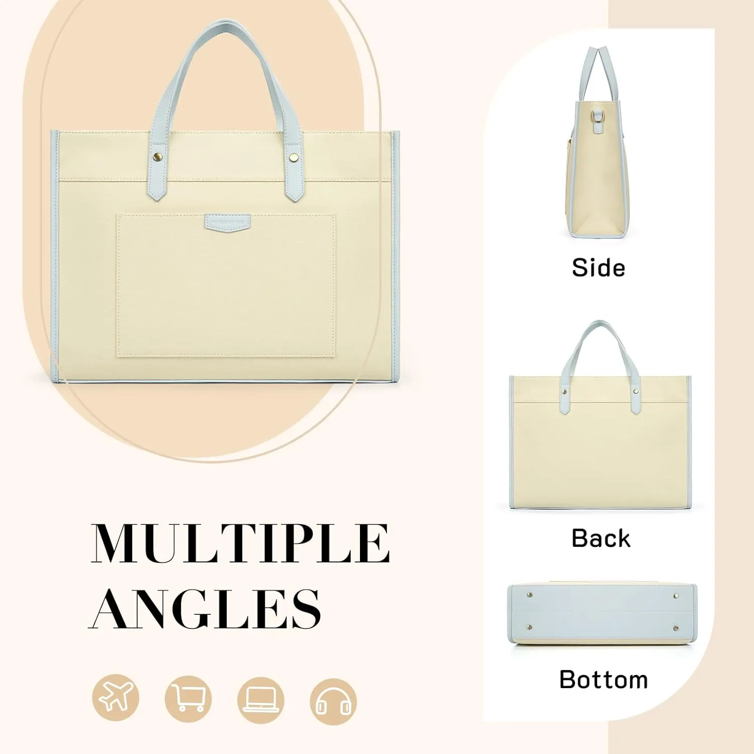 Missnine Laptop Tote Bag Canvas Laptop Bag 15.6 inch Work Shoulder Bags Casual Briefcase Handbag for Travel, Office, College (Light Blue)