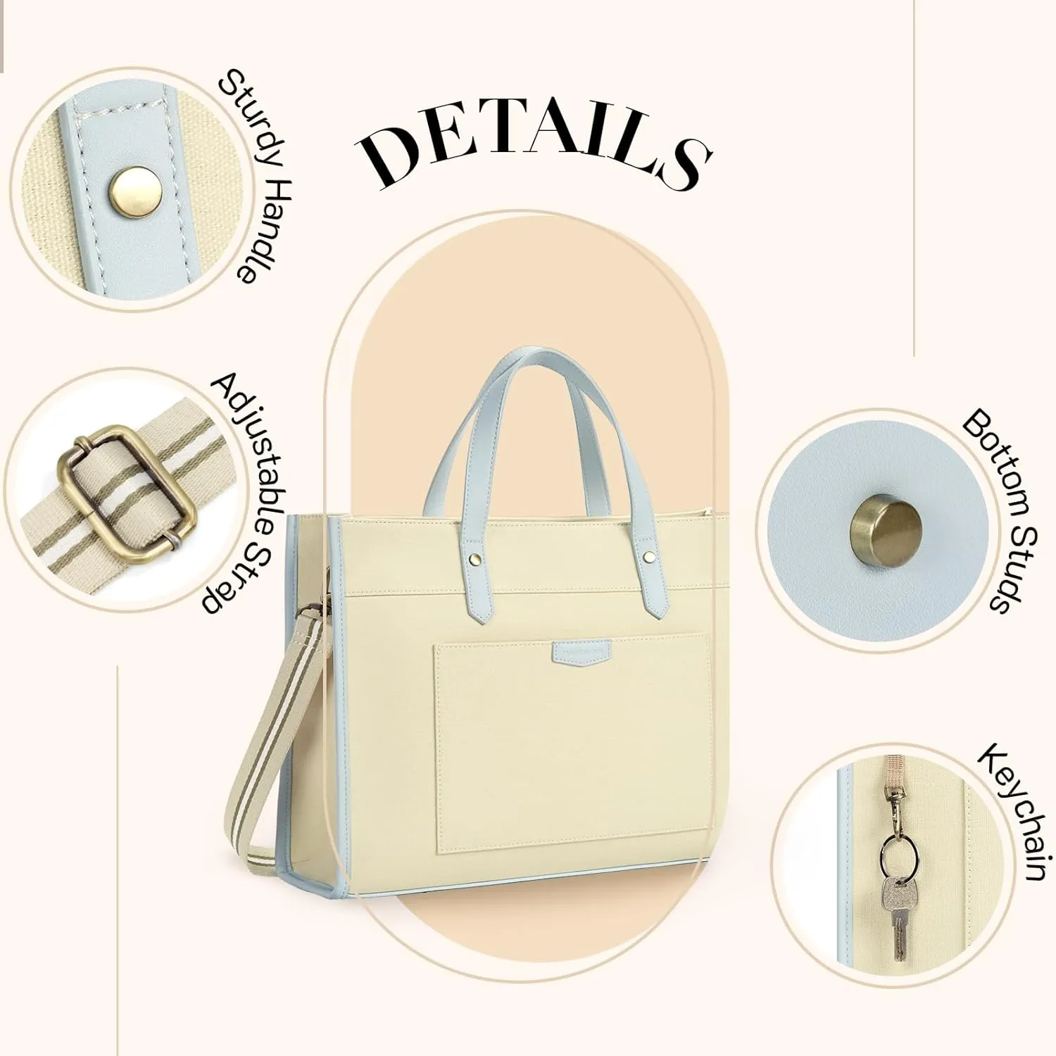 Missnine Laptop Tote Bag Canvas Laptop Bag 15.6 inch Work Shoulder Bags Casual Briefcase Handbag for Travel, Office, College (Light Blue)