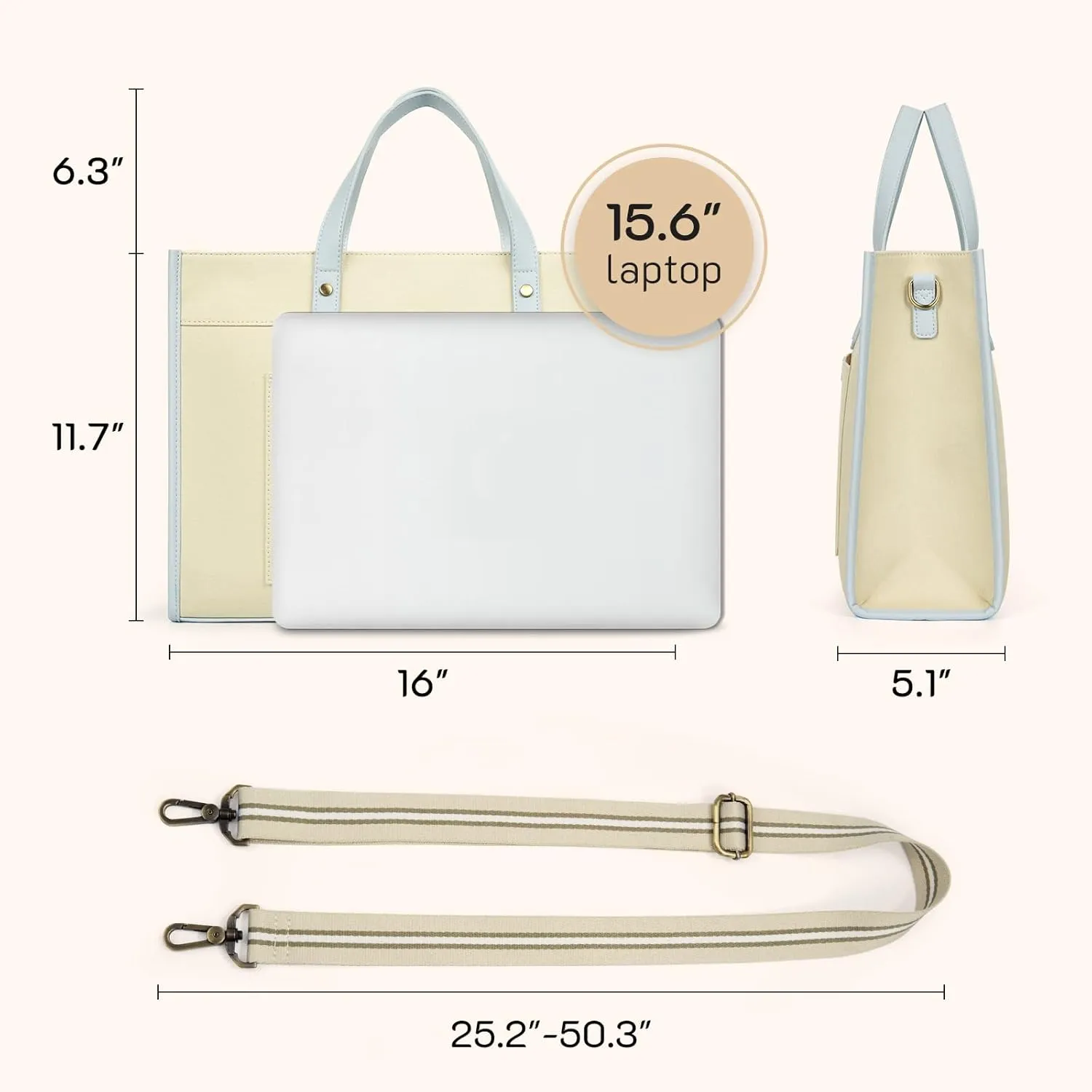 Missnine Laptop Tote Bag Canvas Laptop Bag 15.6 inch Work Shoulder Bags Casual Briefcase Handbag for Travel, Office, College (Light Blue)