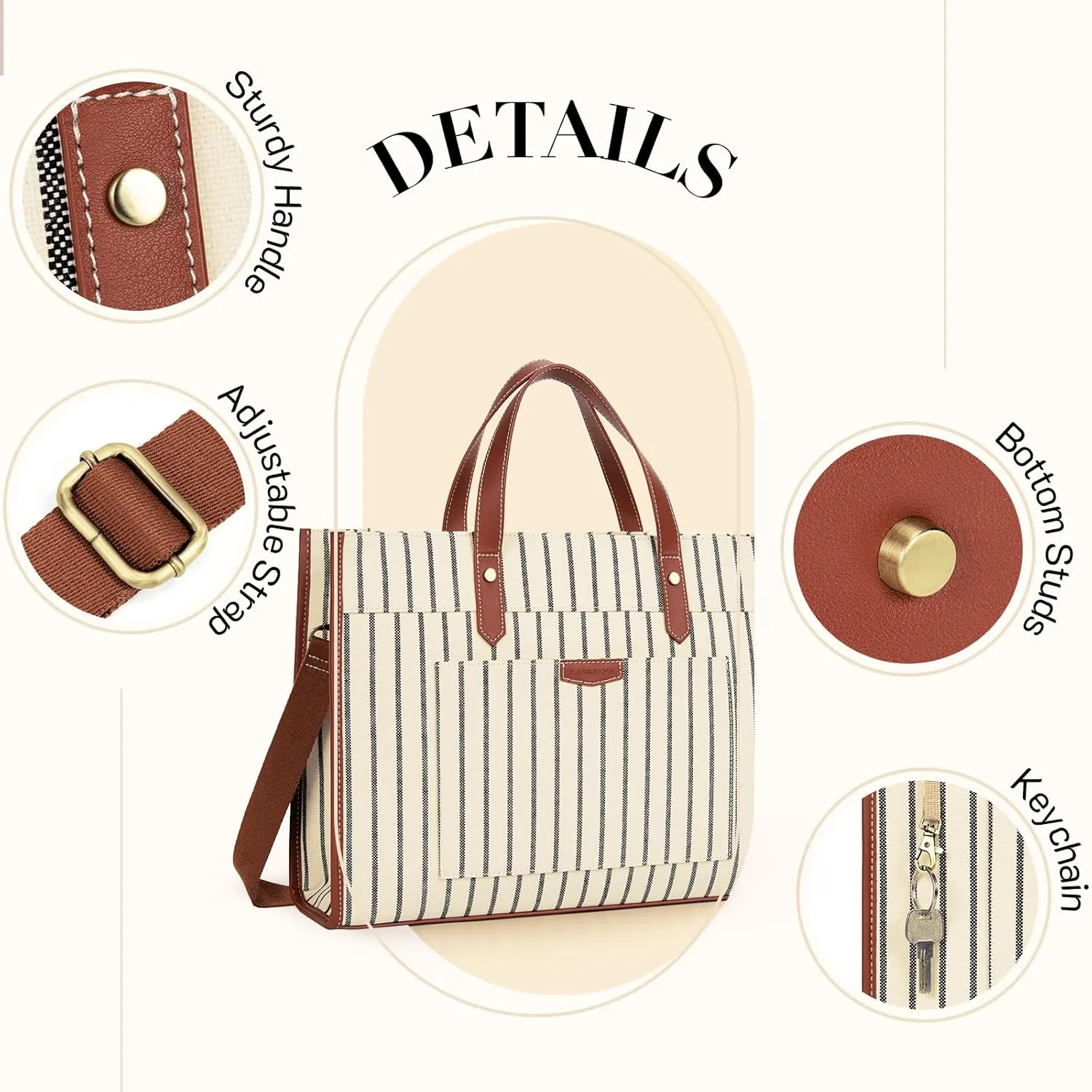 Missnine Laptop Tote Bag Canvas Laptop Bag 15.6 inch Work Shoulder Bags Casual Briefcase Handbag for Travel, Office, College (Stripe)