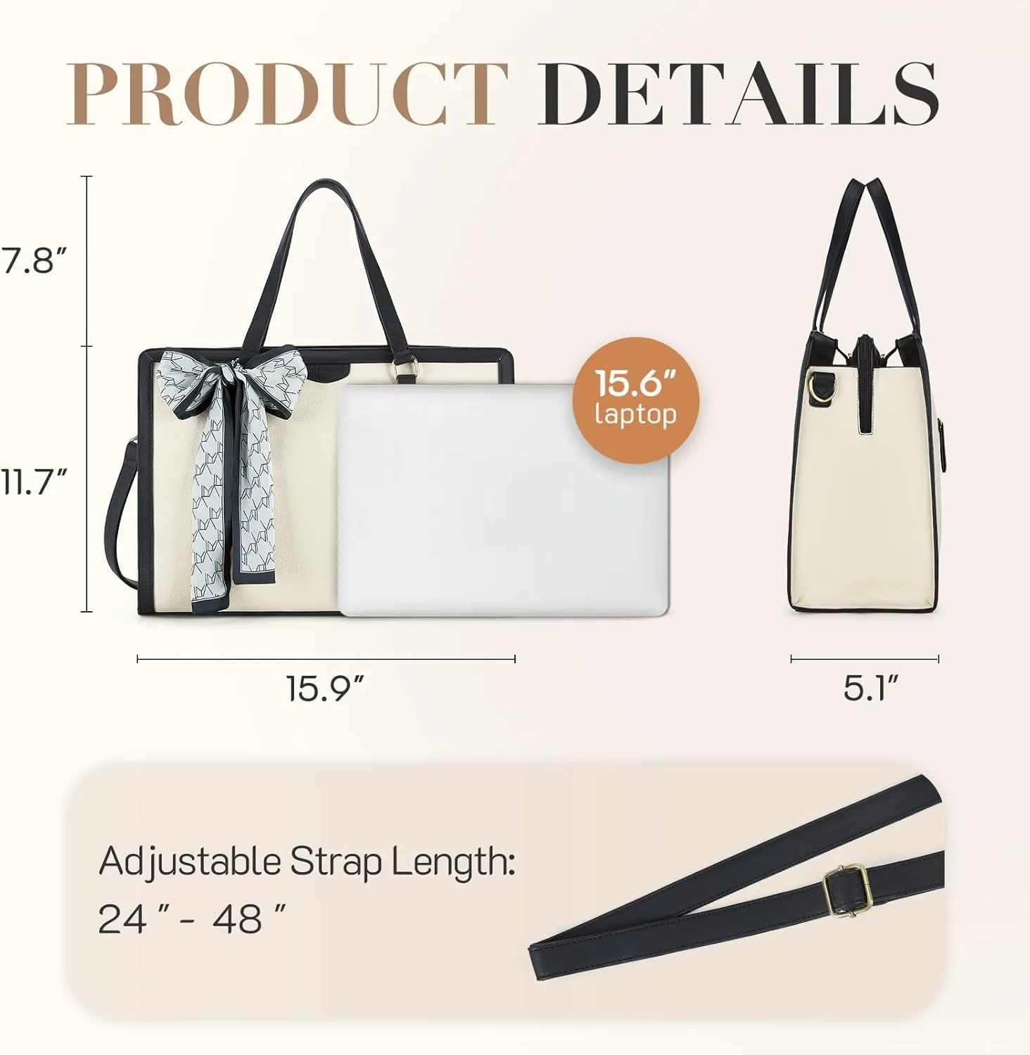 Missnine Laptop Tote Bag for Women 15.6 Inch Leather Work Bags Teacher Computer Purse Briefcase Handbag for Office, Travel