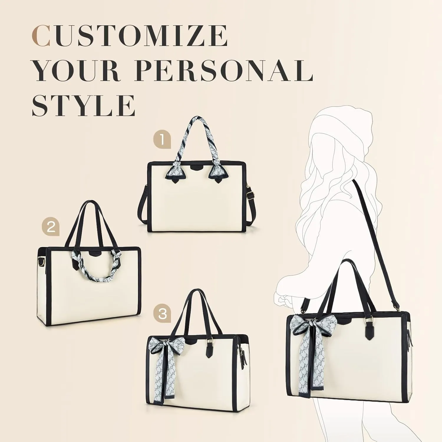 Missnine Laptop Tote Bag for Women 15.6 Inch Leather Work Bags Teacher Computer Purse Briefcase Handbag for Office, Travel