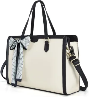 Missnine Laptop Tote Bag for Women 15.6 Inch Leather Work Bags Teacher Computer Purse Briefcase Handbag for Office, Travel