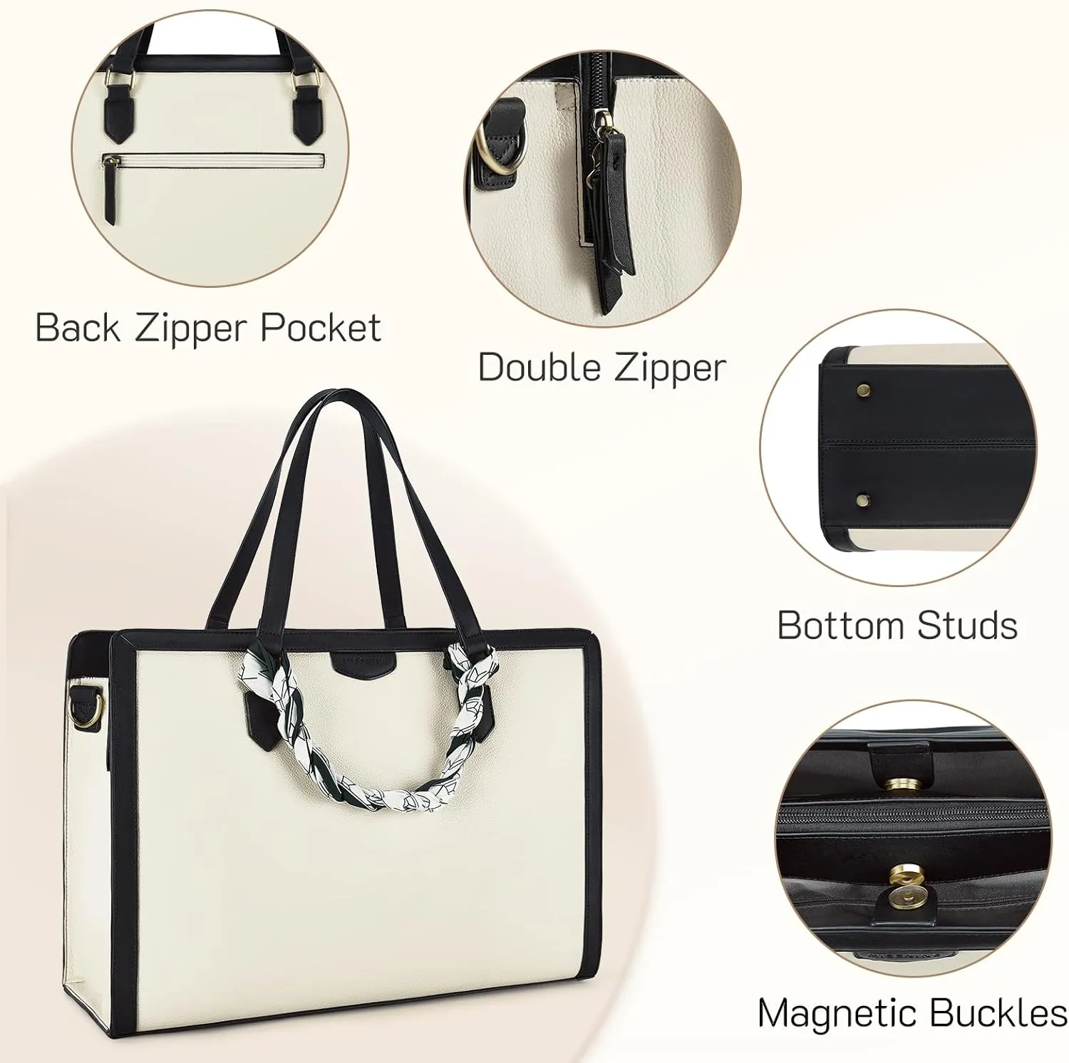 Missnine Laptop Tote Bag for Women 15.6 Inch Leather Work Bags Teacher Computer Purse Briefcase Handbag for Office, Travel