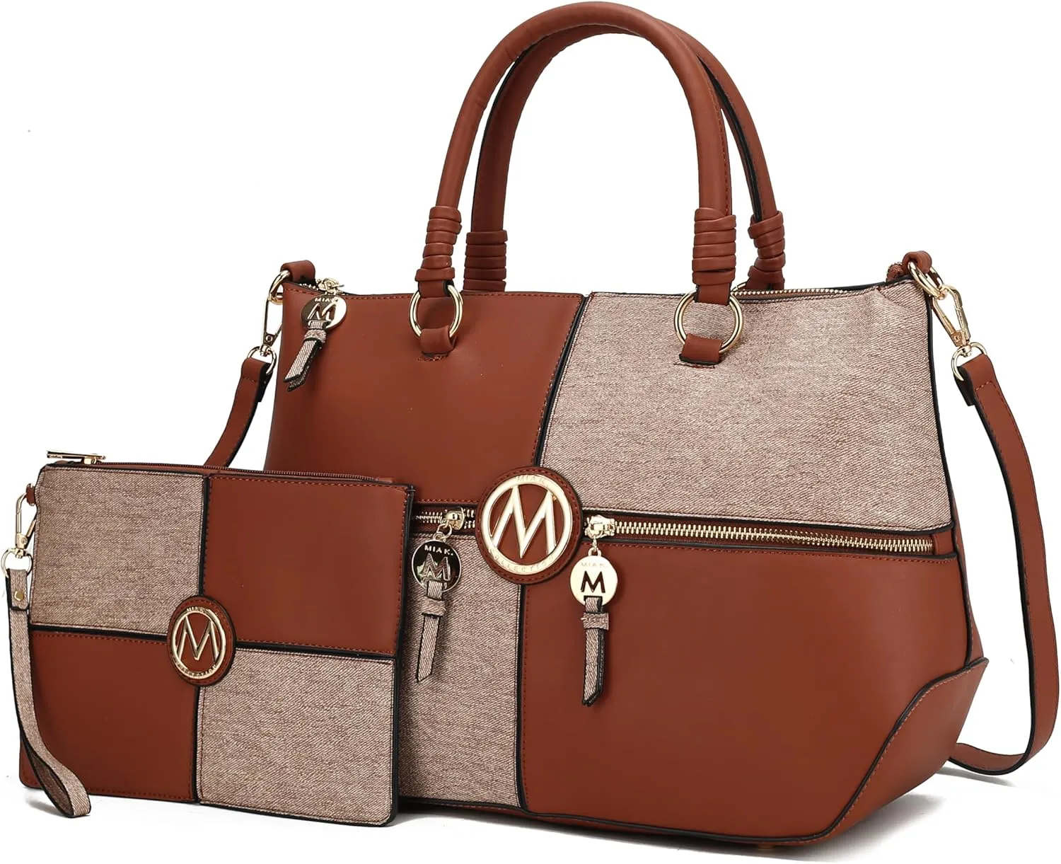 MKF Collection 2Pcs Satchel Bag for Women, Vegan Leather Crossbody Bag, Wristlet Bag Handbag Purse Tote Bag Set By Mia K