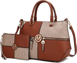 MKF Collection 2Pcs Satchel Bag for Women, Vegan Leather Crossbody Bag, Wristlet Bag Handbag Purse Tote Bag Set By Mia K