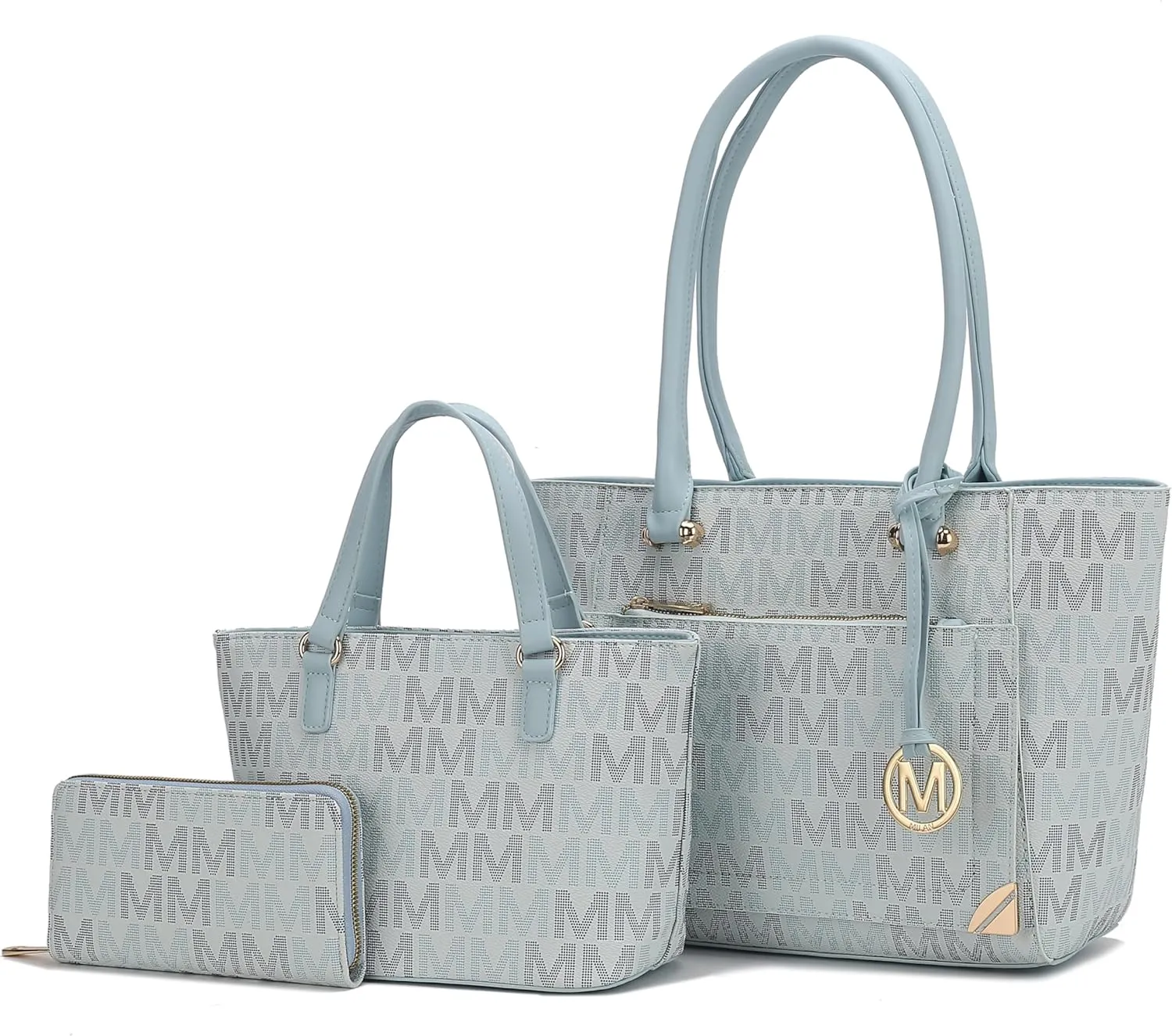 MKF Collection 3-PC Set, Shoulder Bag for Women, Small Tote Bag & Wristlet Purse – Top Handle PU Leather Handbag by Mia K