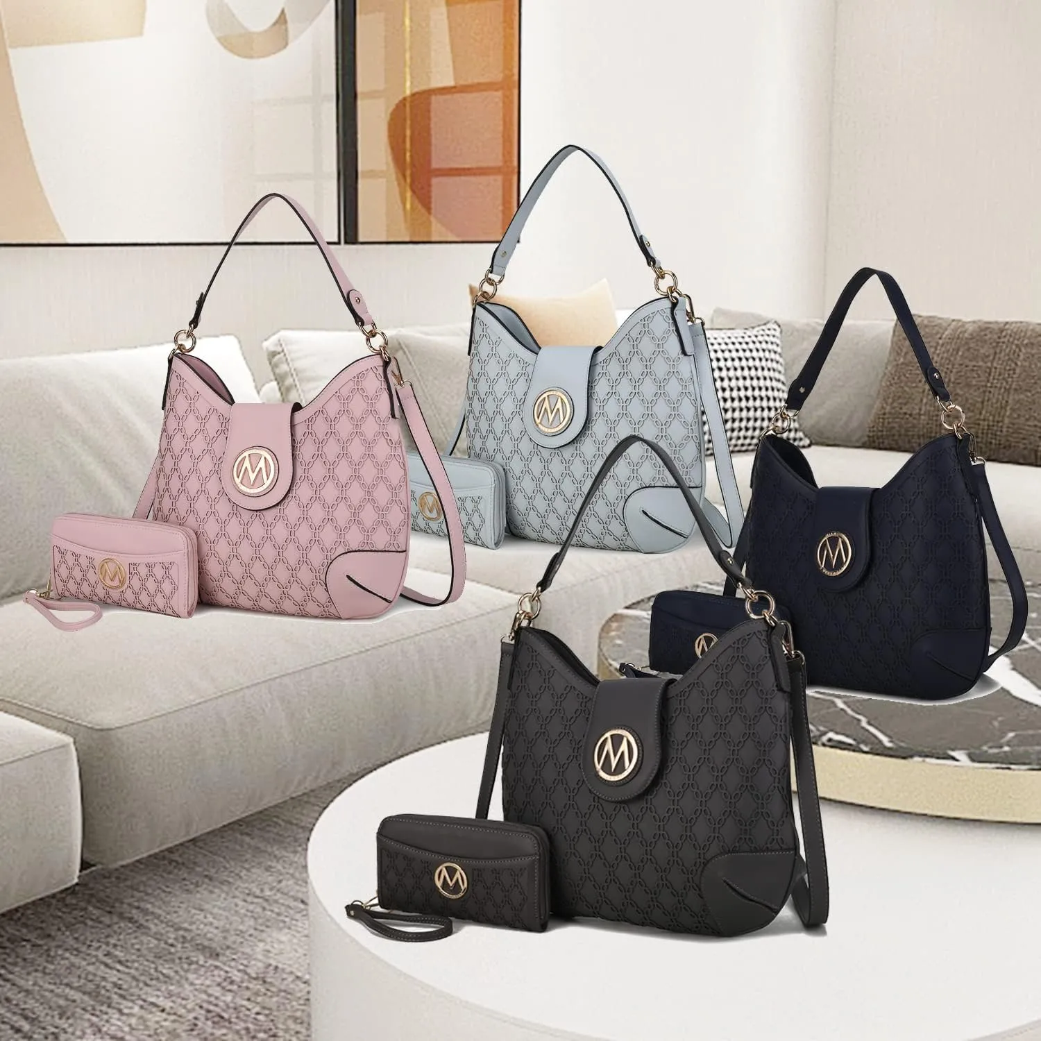 MKF Collection Hobo Bag Set for Women & Wristlet Wallet, Designer Handbag Purse Top Handle Shoulder Bag By Mia K