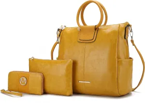 MKF Collection Shoulder Bag for Women, Crossbody Purse & Wristlet: PU Leather Satchel Pocketbook 3 PCs Handbag Set