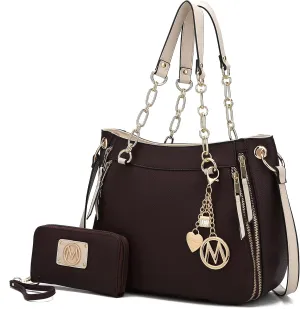 MKF Collection Tote Handbag with Wristlet Wallet, Vegan Leather Crossover Women’s Shoulder bag Purse