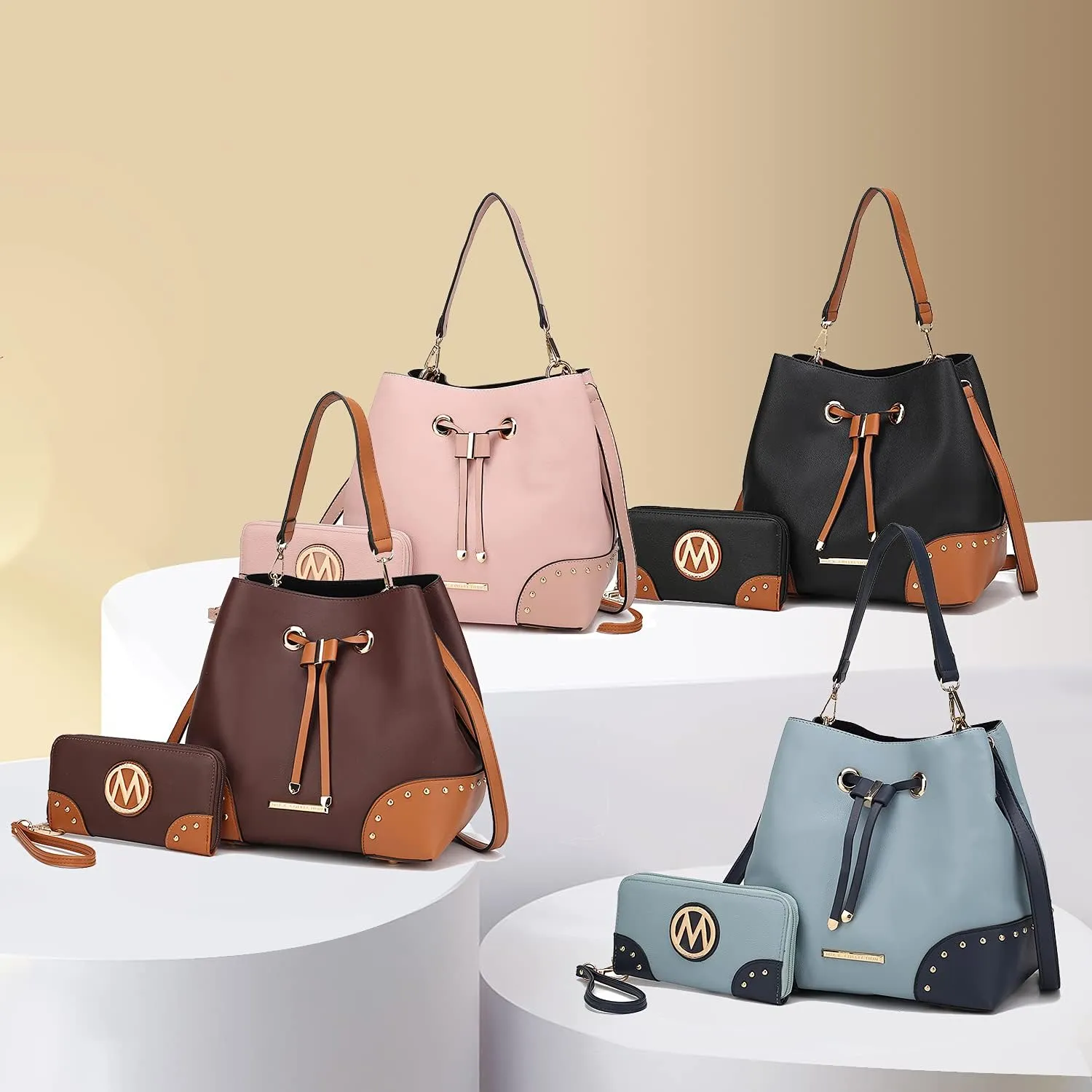 MKF Collection Women's Bucket Bag With Wristlet Wallet, Vegan Leather Hobo Bag Handbag Set Crossbody Bag by Mia K