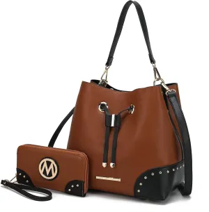 MKF Collection Women's Bucket Bag With Wristlet Wallet, Vegan Leather Hobo Bag Handbag Set Crossbody Bag by Mia K