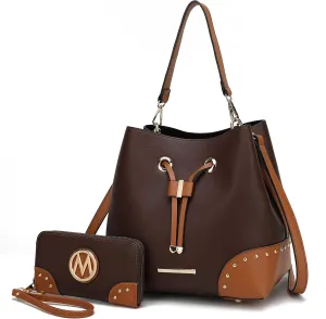 MKF Collection Women's Bucket Bag With Wristlet Wallet, Vegan Leather Hobo Bag Handbag Set Crossbody Bag by Mia K