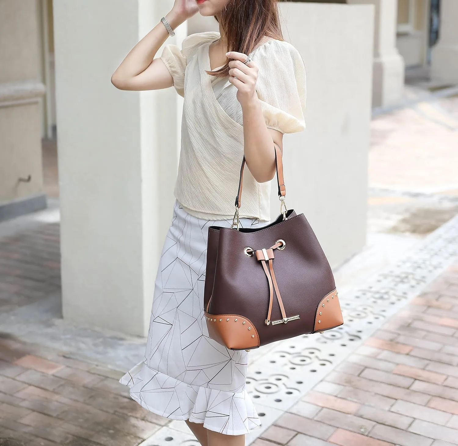 MKF Collection Women's Bucket Bag With Wristlet Wallet, Vegan Leather Hobo Bag Handbag Set Crossbody Bag by Mia K