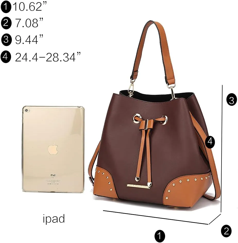 MKF Collection Women's Bucket Bag With Wristlet Wallet, Vegan Leather Hobo Bag Handbag Set Crossbody Bag by Mia K