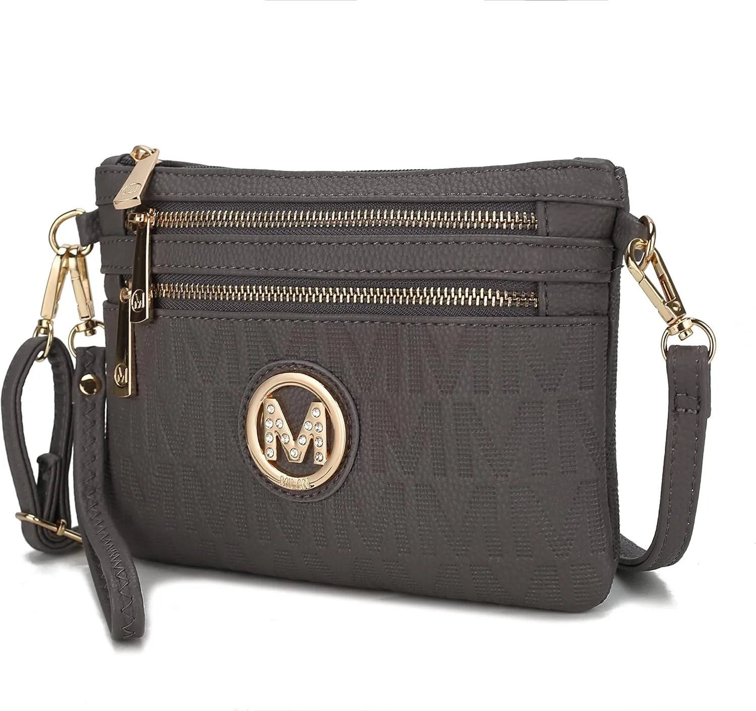 MKF Crossbody Bag for Women, Wristlet Strap – PU Leather Shoulder Handbag – Small Pocketbook Messenger Purse Black