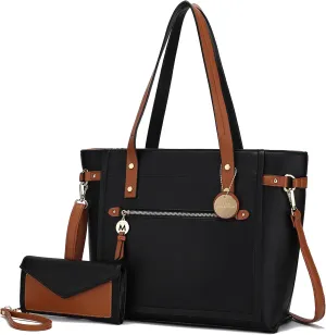 MKF Crossbody Tote Bag for Women & Wristlet Purse Set – PU Leather Top-Handle Satchel Shoulder Handbag