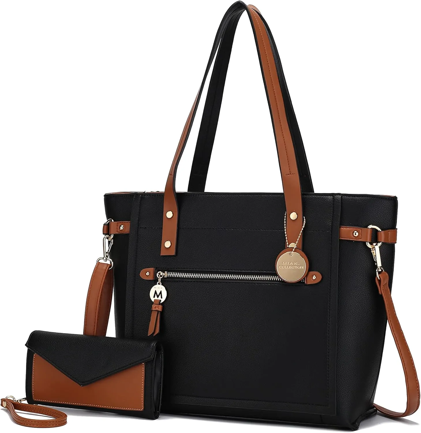 MKF Crossbody Tote Bag for Women & Wristlet Purse Set – PU Leather Top-Handle Satchel Shoulder Handbag