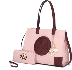 MKF Set Satchel Shoulder Bag for Women & Wristlet Wallet Purse – PU Leather Top Handle Tote Handbag Crossbody Strap