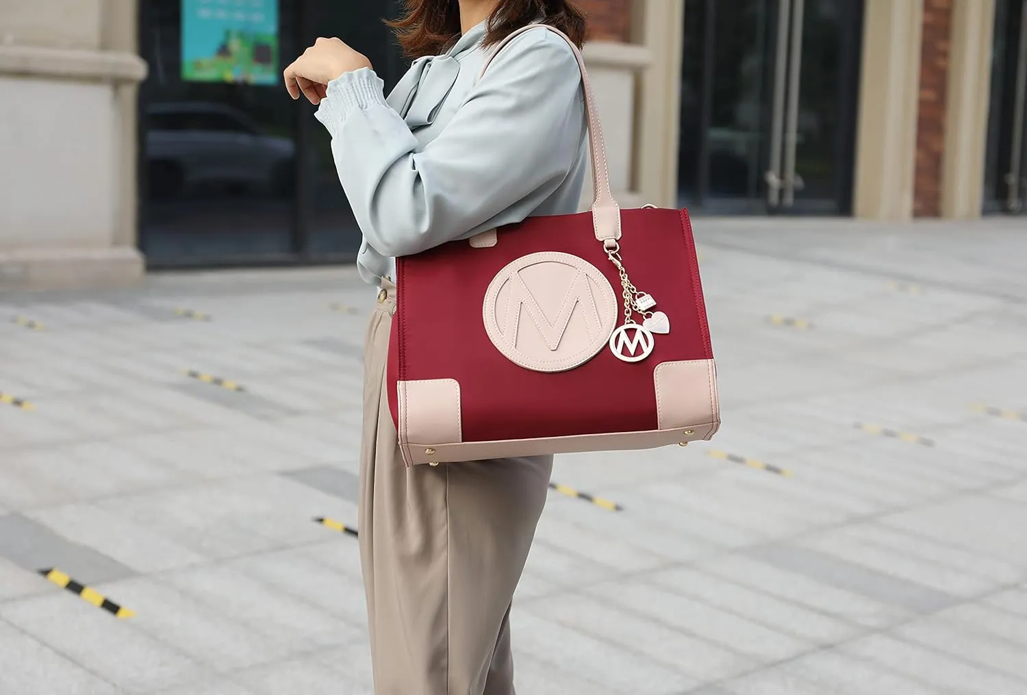 MKF Set Satchel Shoulder Bag for Women & Wristlet Wallet Purse – PU Leather Top Handle Tote Handbag Crossbody Strap