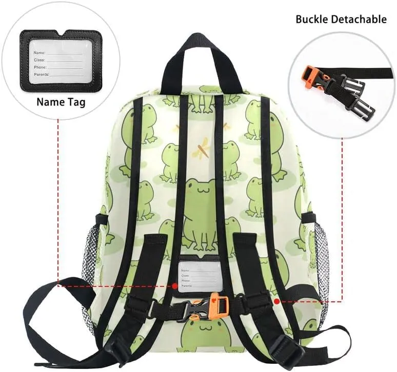 MNSRUU Toddler Backpack, Cute Frog Kids Backpack Dragonfly Small Bookbag for Girls Kawaii Mini Travel Backpack for Boys Preschool Age 3-6