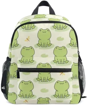MNSRUU Toddler Backpack, Cute Frog Kids Backpack Dragonfly Small Bookbag for Girls Kawaii Mini Travel Backpack for Boys Preschool Age 3-6