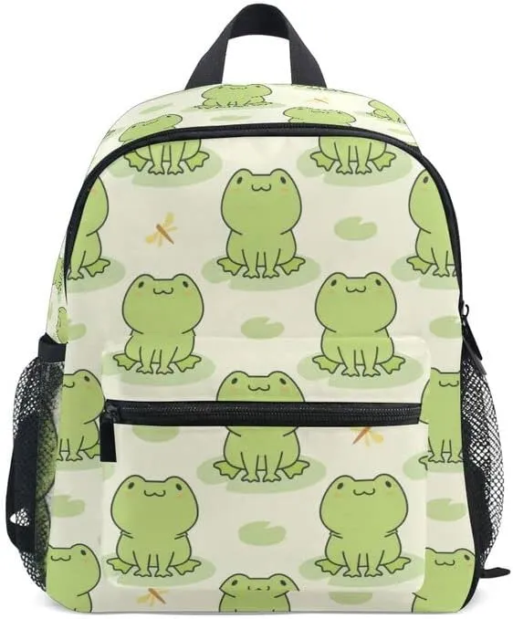 MNSRUU Toddler Backpack, Cute Frog Kids Backpack Dragonfly Small Bookbag for Girls Kawaii Mini Travel Backpack for Boys Preschool Age 3-6