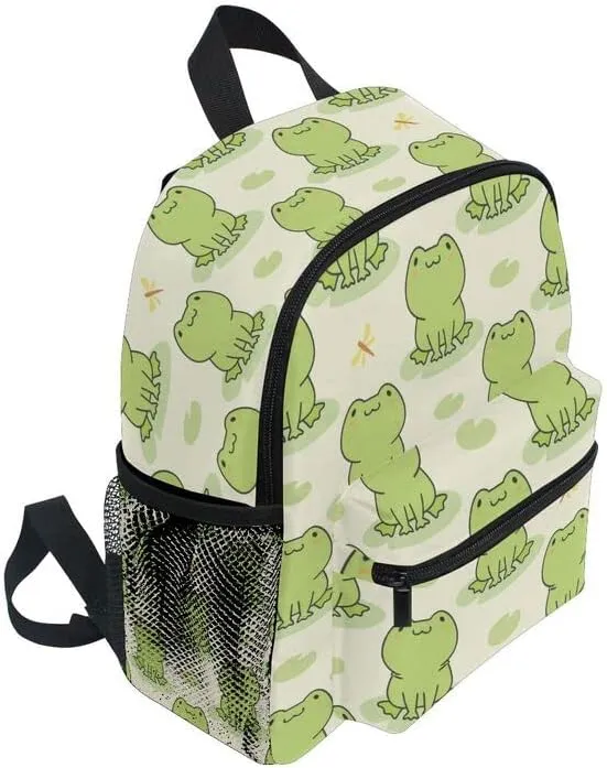 MNSRUU Toddler Backpack, Cute Frog Kids Backpack Dragonfly Small Bookbag for Girls Kawaii Mini Travel Backpack for Boys Preschool Age 3-6