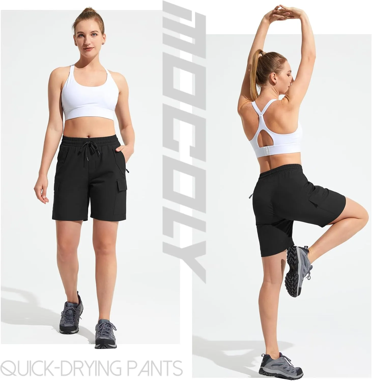 MOCOLY Womens Hiking Cargo Shorts 8" Quick Dry Lightweight Golf Shorts for Camping Travel Athletic with Zipper Pockets