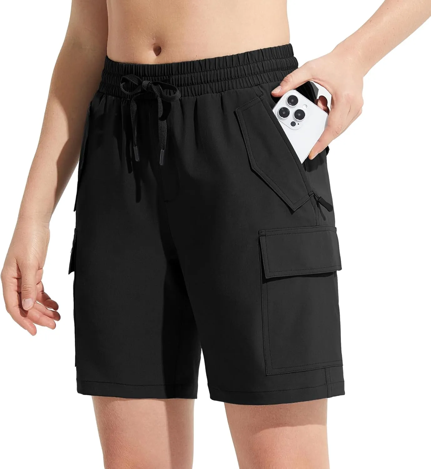 MOCOLY Womens Hiking Cargo Shorts 8" Quick Dry Lightweight Golf Shorts for Camping Travel Athletic with Zipper Pockets