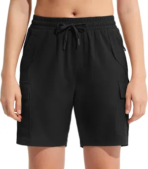 MOCOLY Womens Hiking Cargo Shorts 8" Quick Dry Lightweight Golf Shorts for Camping Travel Athletic with Zipper Pockets