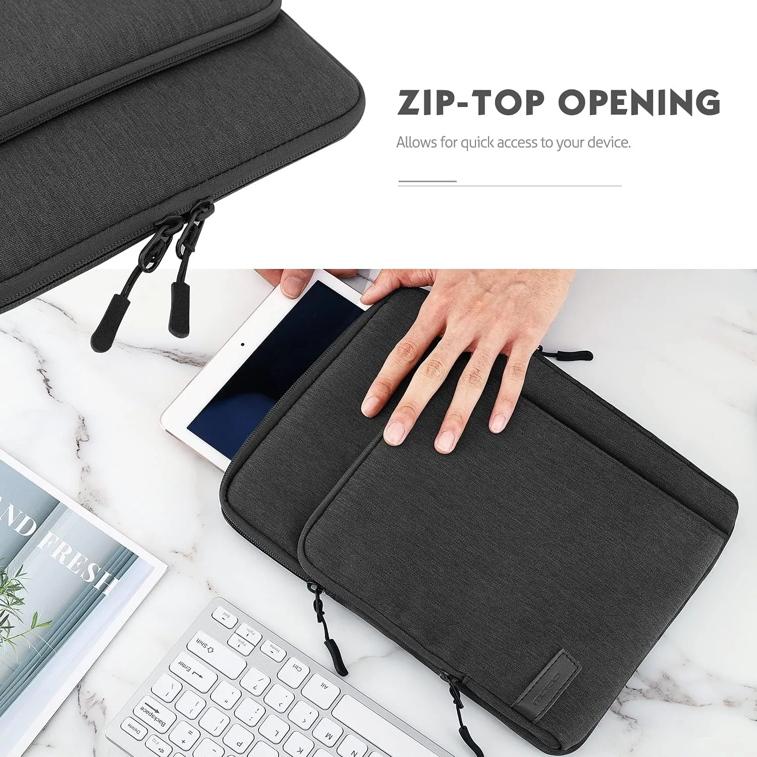 MoKo 12.9 Inch Tablet Sleeve Bag Carrying Case with Pockets Fits 13 Inch New iPad Pro M4 & Air M2 2024, iPad Pro 12.9 M2&M1, Surface Laptop Go 12.4", Galaxy Tab S8 /S9  12.4", Black & Gray