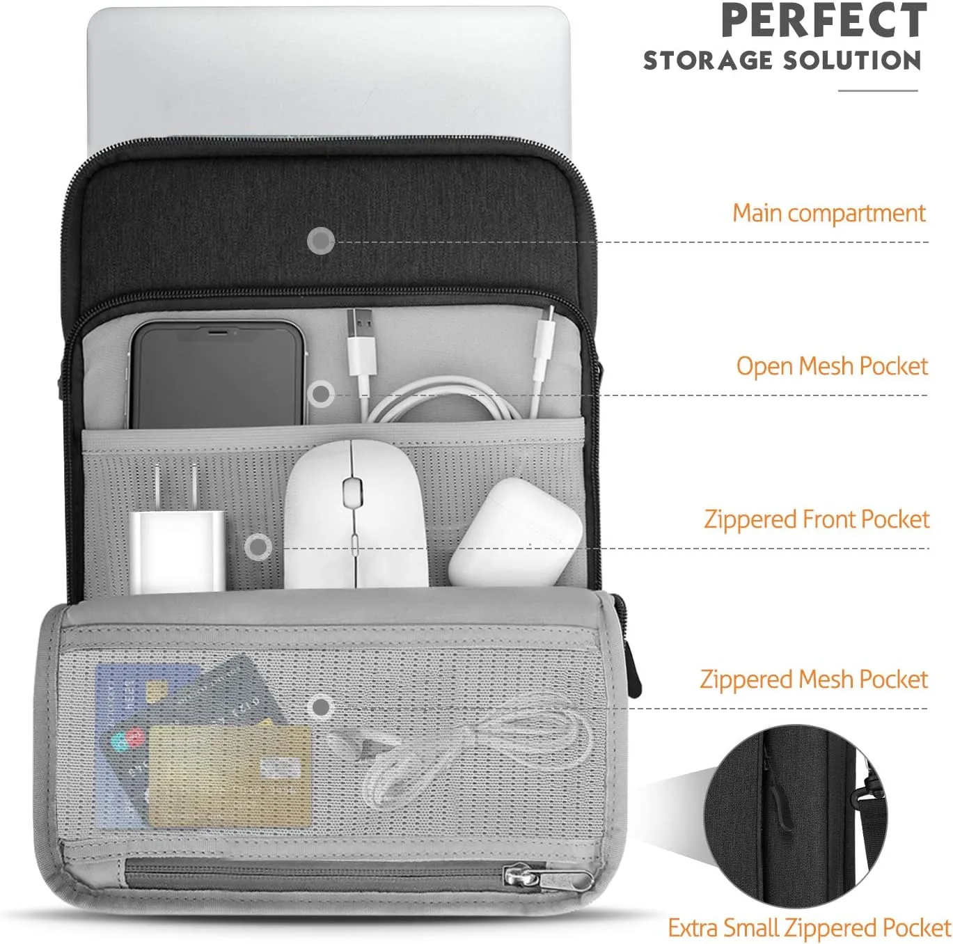 MoKo 12.9 Inch Tablet Sleeve Bag Carrying Case with Pockets Fits 13 Inch New iPad Pro M4 & Air M2 2024, iPad Pro 12.9 M2&M1, Surface Laptop Go 12.4", Galaxy Tab S8 /S9  12.4", Black & Gray