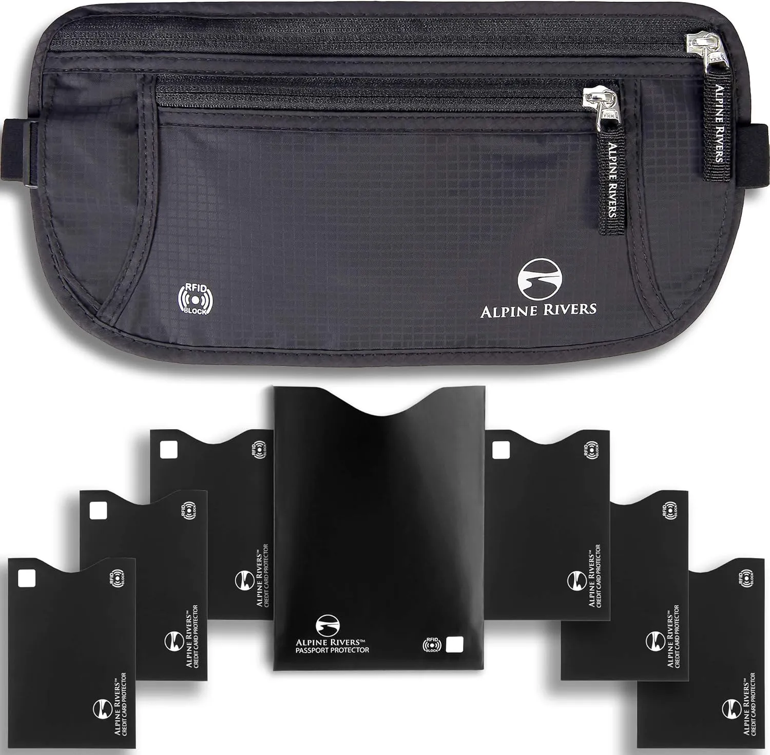 Money Belt - RFID Blocking Hidden Travel Wallet with 7 Bonus Sleeves