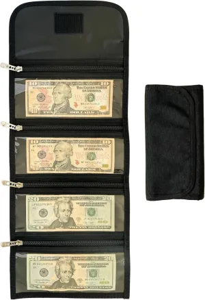 Money Wallet Organizer for Cash with 4 Zippered Pockets - Cash Bag with Dividers - Handy Currency Organizer - Money Holder for Bills, Coins, Foreign Currencies - Black
