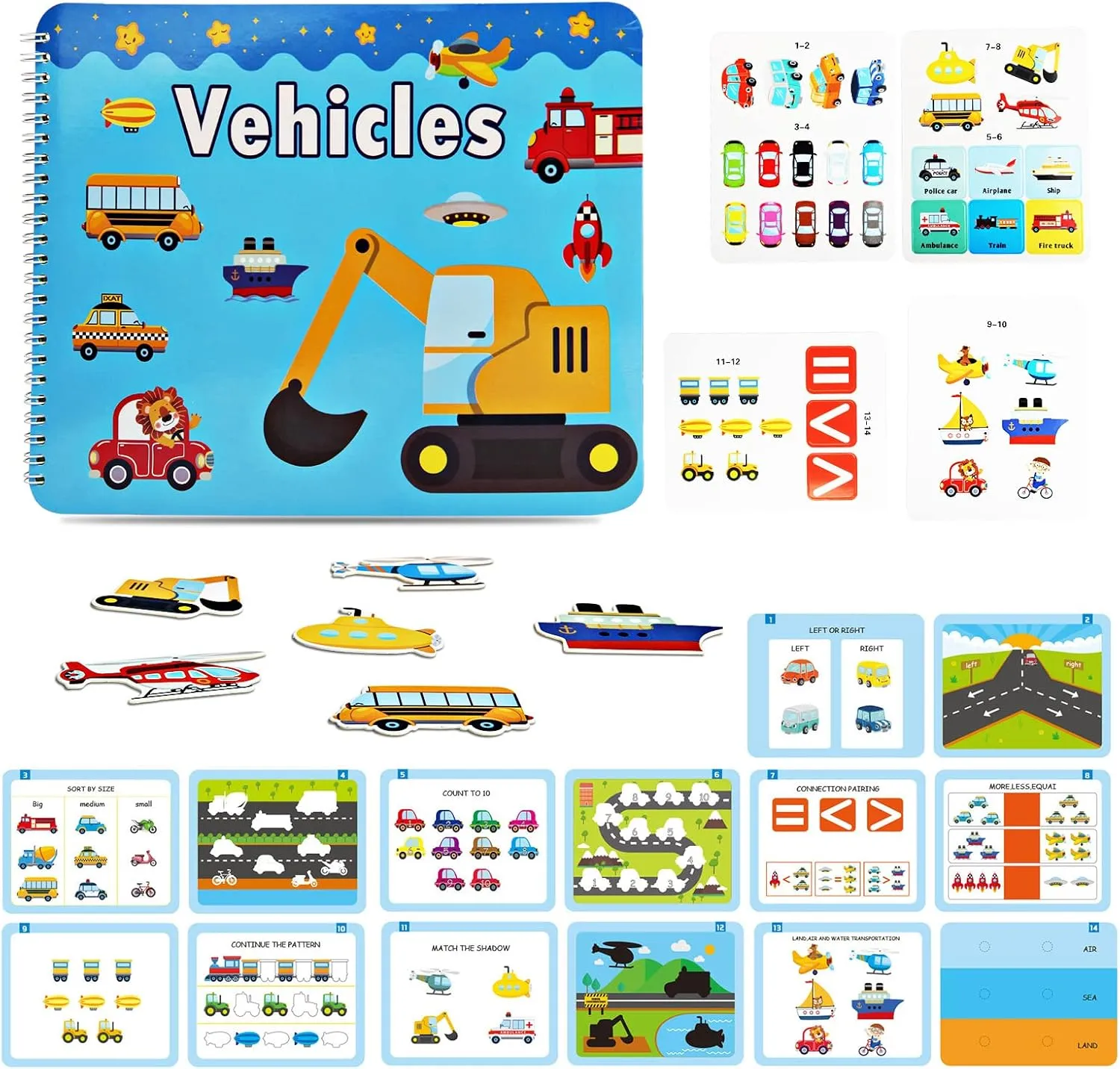 Montessori Preschool Learning Toys for Toddlers & Kids - Vehicle Busy Book, Sensory Educational Toys for Boys & Girls - Christmas & Birthday Gifts
