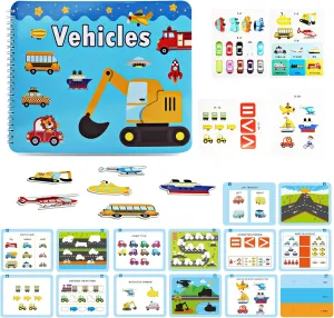 Montessori Preschool Learning Toys for Toddlers & Kids - Vehicle Busy Book, Sensory Educational Toys for Boys & Girls - Christmas & Birthday Gifts