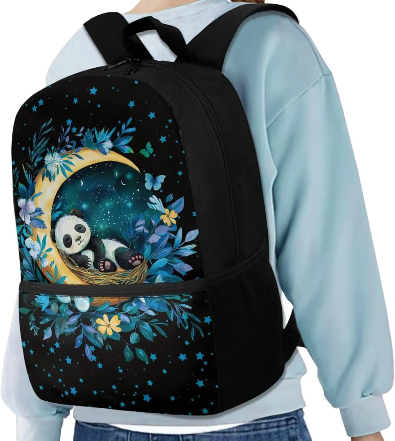 Moon Panda Bookbags for 6th Grade Girls Backpack and Lunch Box Set Lightweight School Bags for Girls Elementary Backpacks with Pencil Purse Bottle Sleeve Back to School Gifts