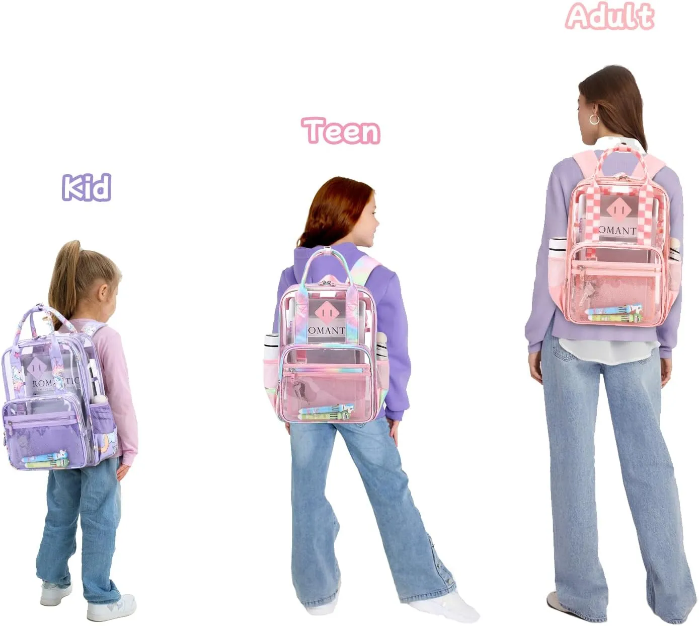 MOONBABY Clear Backpacks for School Small Clear Bookbag for Girls Kids Heavy Duty PVC Transparent Backpack Stadium Approved See Through Backpack for Kindergarten Primary School, Purple Unicorn