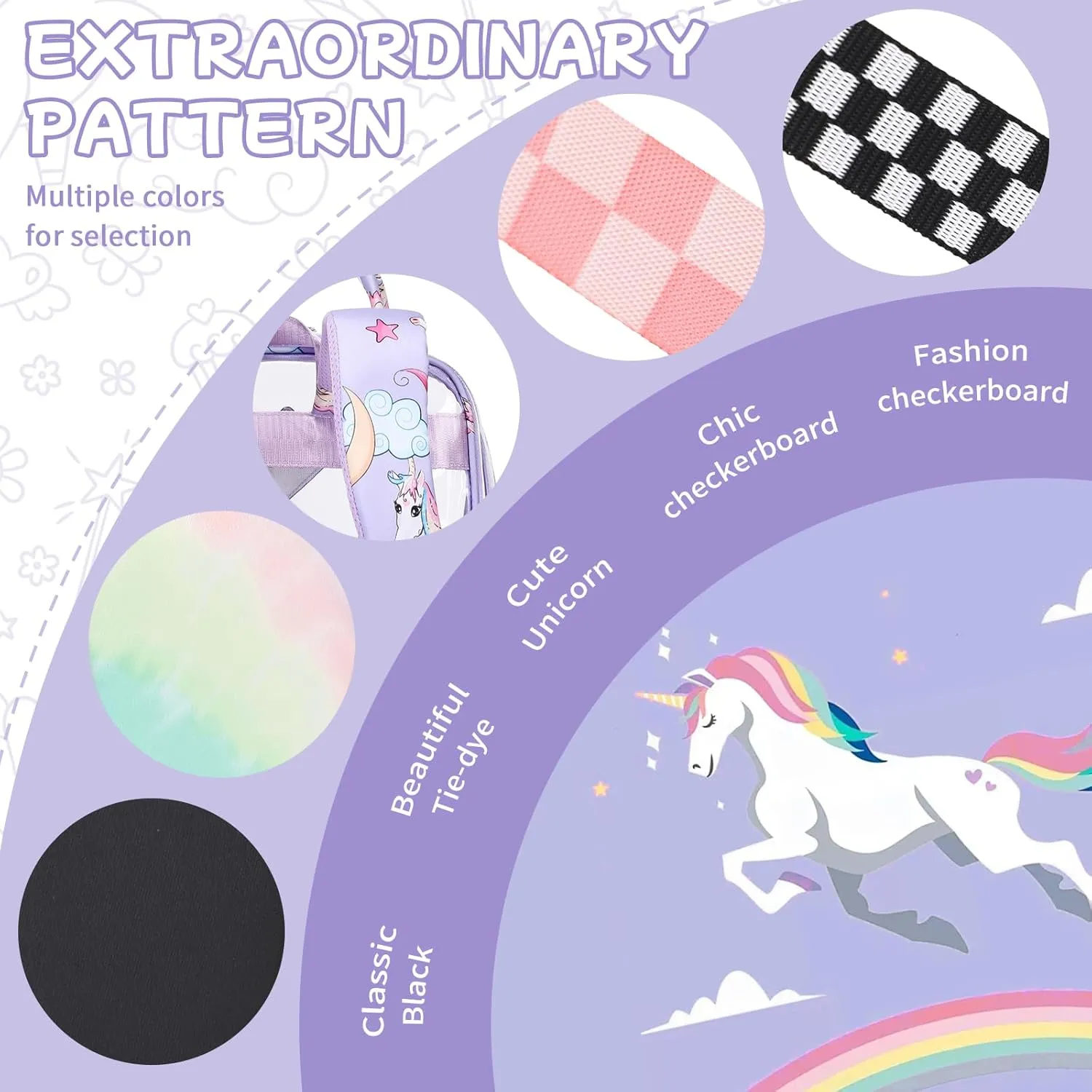 MOONBABY Clear Backpacks for School Small Clear Bookbag for Girls Kids Heavy Duty PVC Transparent Backpack Stadium Approved See Through Backpack for Kindergarten Primary School, Purple Unicorn