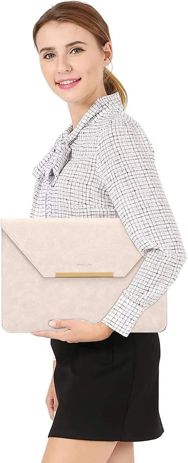 MOSISO Laptop Case 13.3 inch, 13-13.3 inch Laptop Sleeve Compatible with MacBook Air/Pro 13 / Pro 14, HP Dell ASUS Lenovo Notebook, Matte PU Leather Flap Case with Small Bag, Apricot