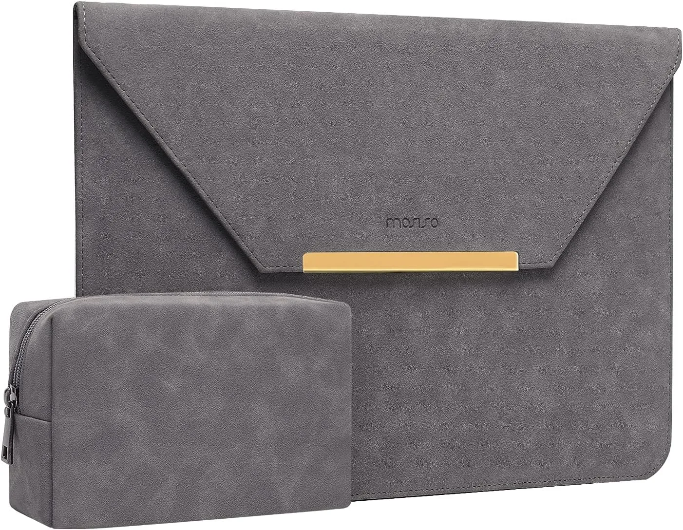 MOSISO Laptop Case 13.3 inch, 13-13.3 inch Laptop Sleeve Compatible with MacBook Air/Pro 13 / Pro 14, HP Dell ASUS Lenovo Notebook, Matte PU Leather Flap Case with Small Bag, Gray