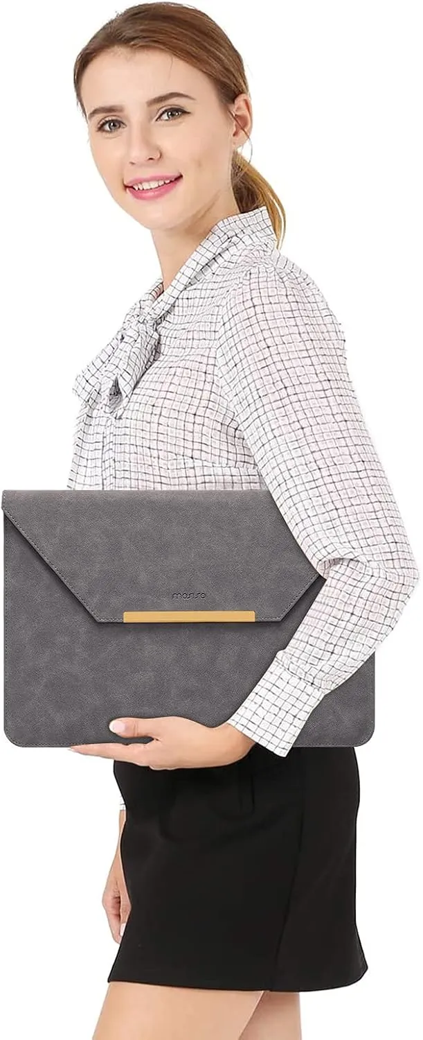 MOSISO Laptop Case 13.3 inch, 13-13.3 inch Laptop Sleeve Compatible with MacBook Air/Pro 13 / Pro 14, HP Dell ASUS Lenovo Notebook, Matte PU Leather Flap Case with Small Bag, Gray