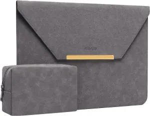 MOSISO Laptop Case 13.3 inch, 13-13.3 inch Laptop Sleeve Compatible with MacBook Air/Pro 13 / Pro 14, HP Dell ASUS Lenovo Notebook, Matte PU Leather Flap Case with Small Bag, Gray
