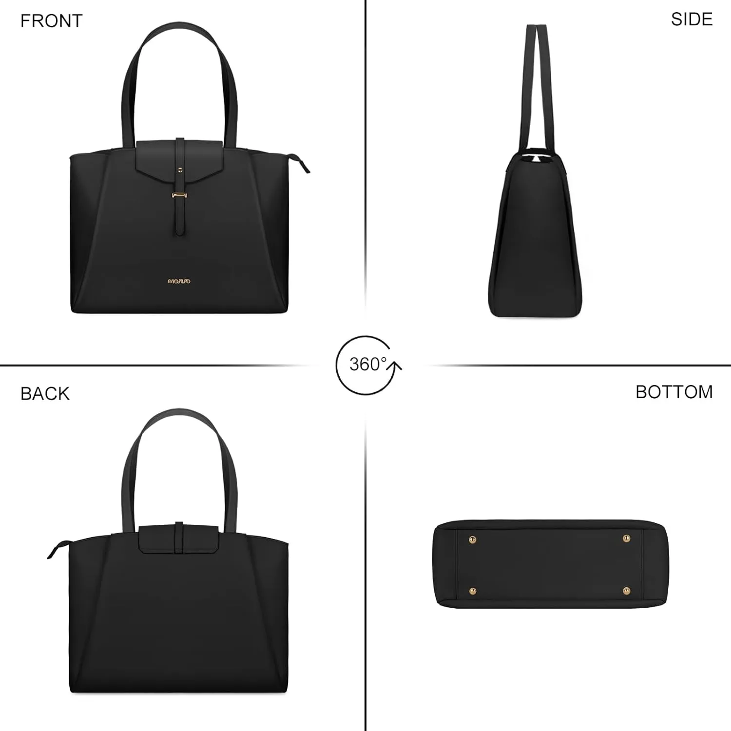 MOSISO Laptop Tote Bag for Women, 15.6 inch PU Leather Work Laptop Bag with Flap Buckle & Clutch Purse, Large Capacity Computer Shoulder Handbag for Casual Business Travel, Black