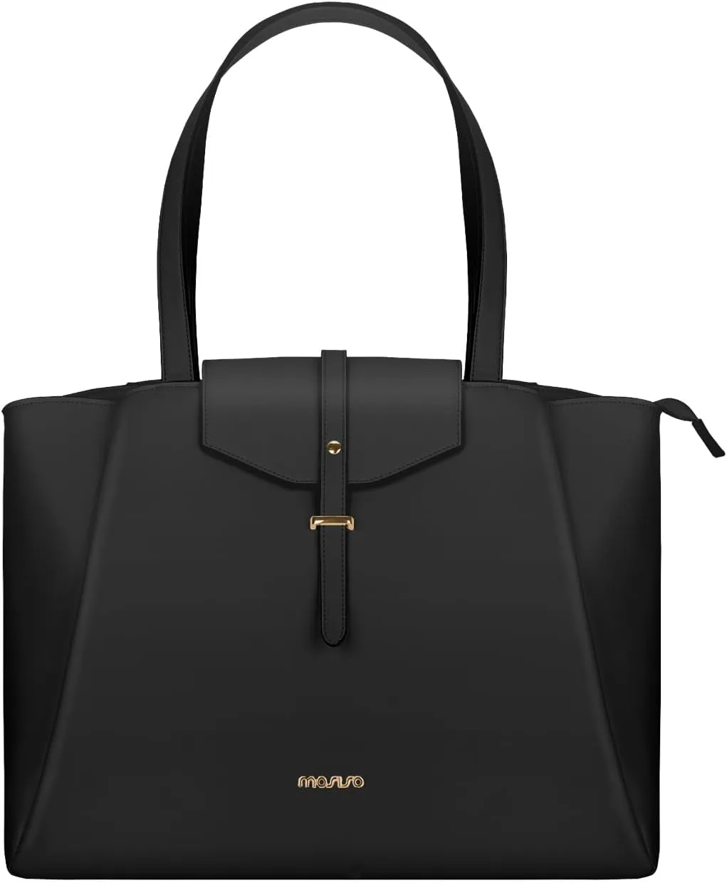 MOSISO Laptop Tote Bag for Women, 15.6 inch PU Leather Work Laptop Bag with Flap Buckle & Clutch Purse, Large Capacity Computer Shoulder Handbag for Casual Business Travel, Black